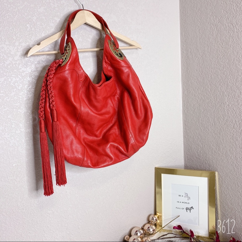 Gorgeous Shanghai Tang Red Leather Tassel Satchel - Picture 8 of 8